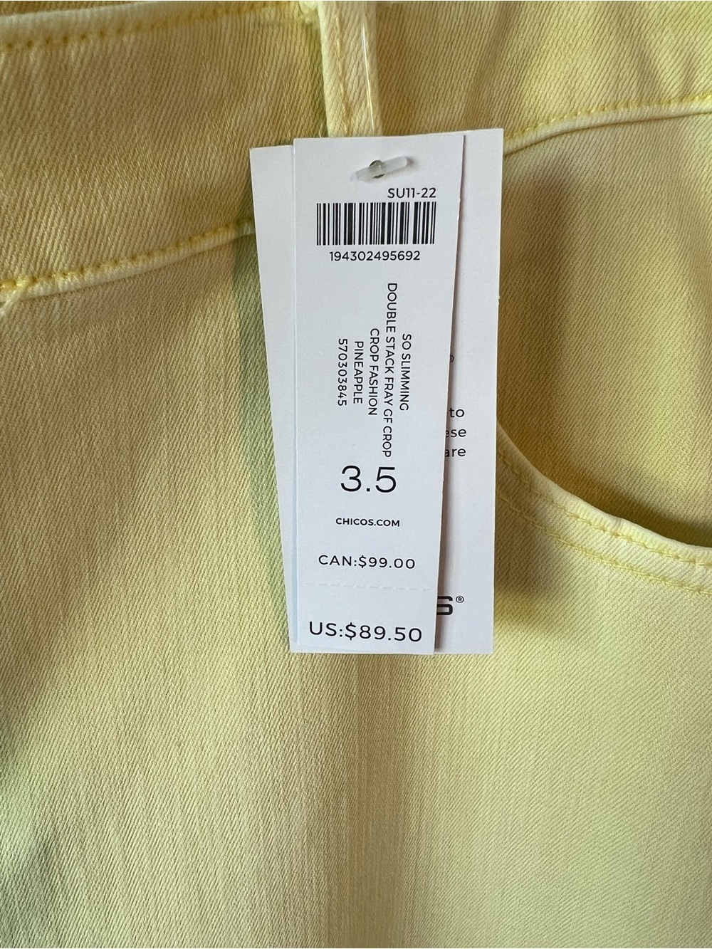 NWT Chico's So Slimming Double Stack Fray Girlfriend Crop Jeans - Pineapple - Picture 2 of 8
